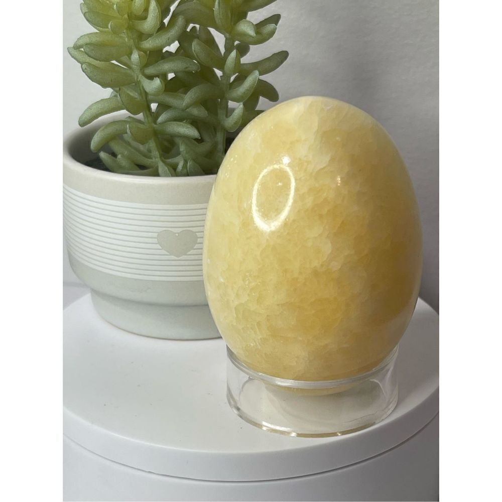 Natural Polished Yellow Calcite Crystal Egg